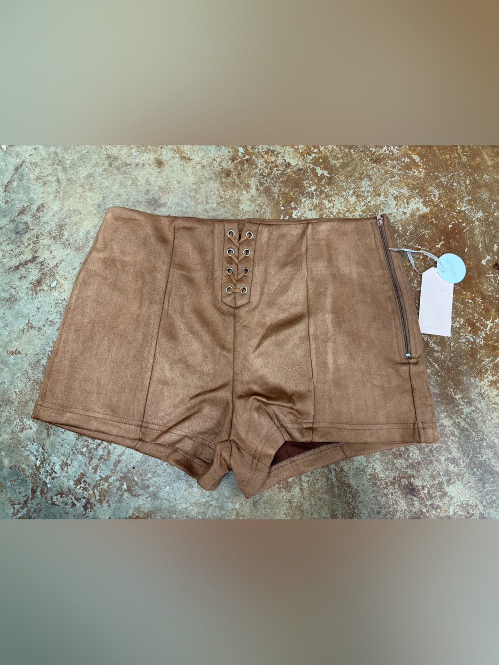 Faux suede lace front shorts NWT